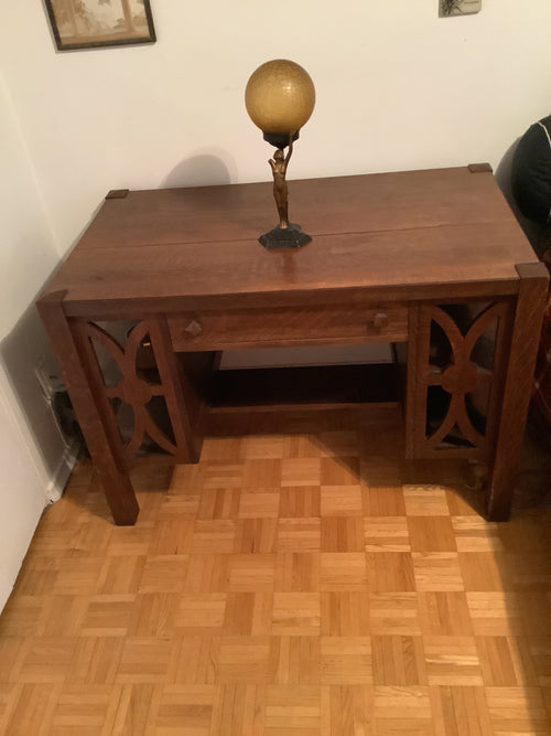 1900s antique mission arts and crafts solid tiger oak office or writing desk