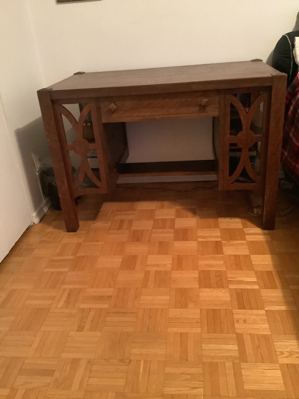 1900s antique mission arts and crafts solid tiger oak office or writing desk