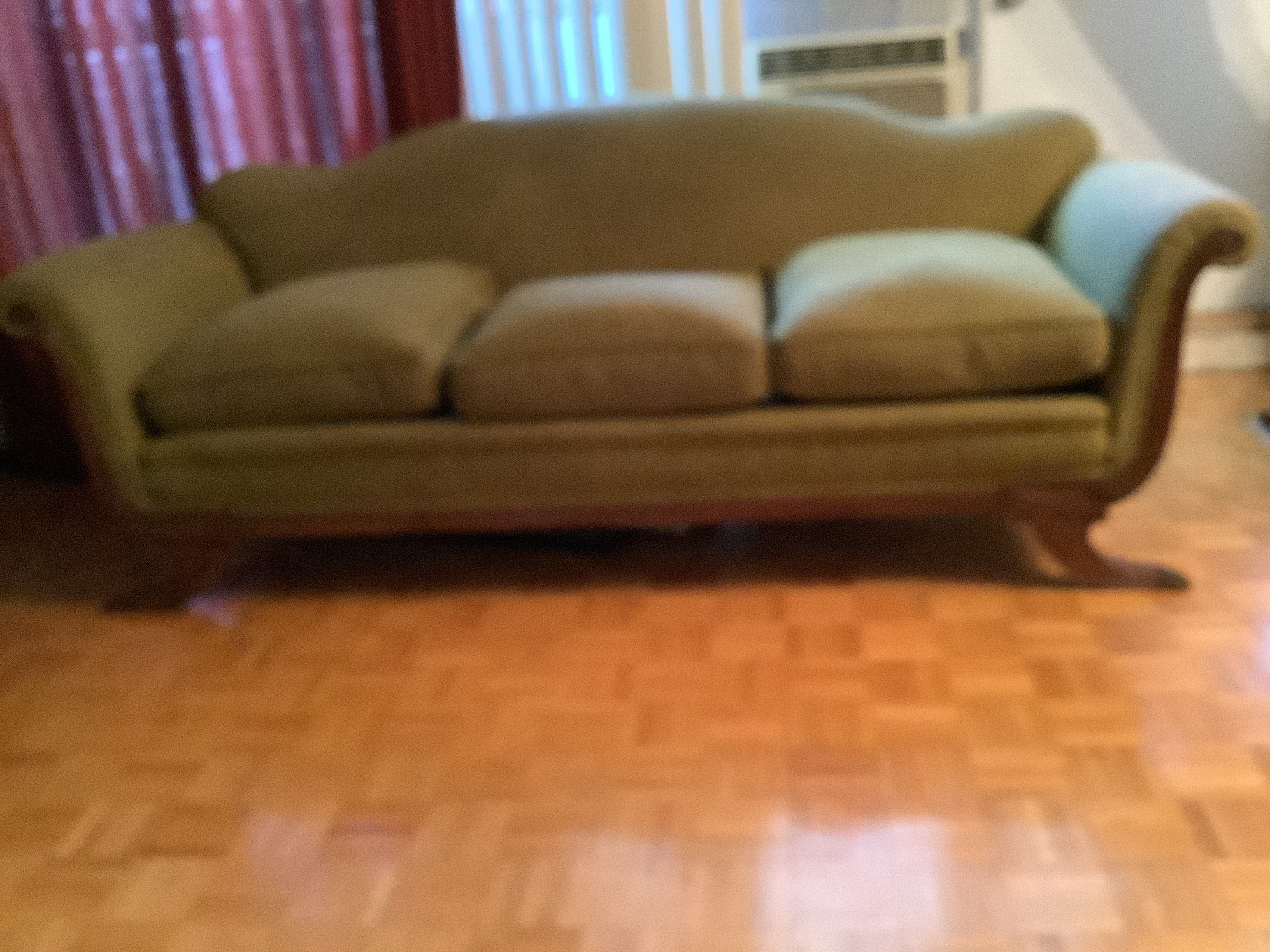 Vintage Duncan Phyfe Camelback Sofa with Brass Claw Feet — 3 Seater