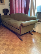 Vintage Duncan Phyfe Camelback Sofa with Brass Claw Feet — 3 Seater