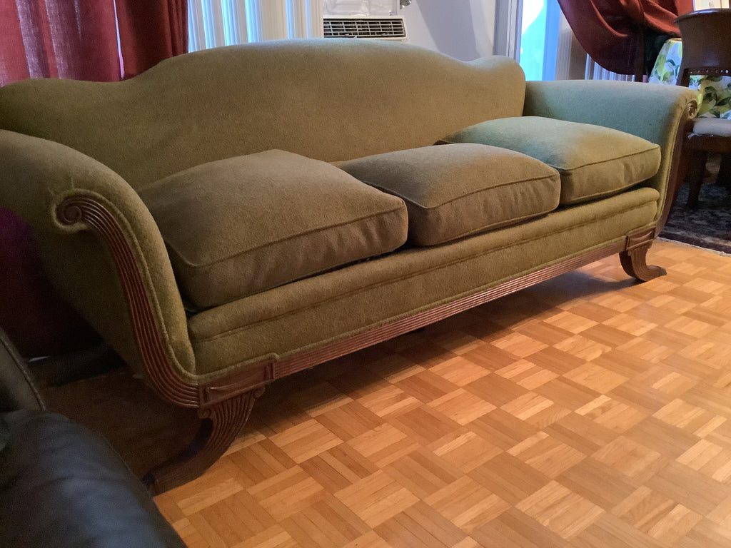 Vintage Duncan Phyfe Camelback Sofa with Brass Claw Feet — 3 Seater