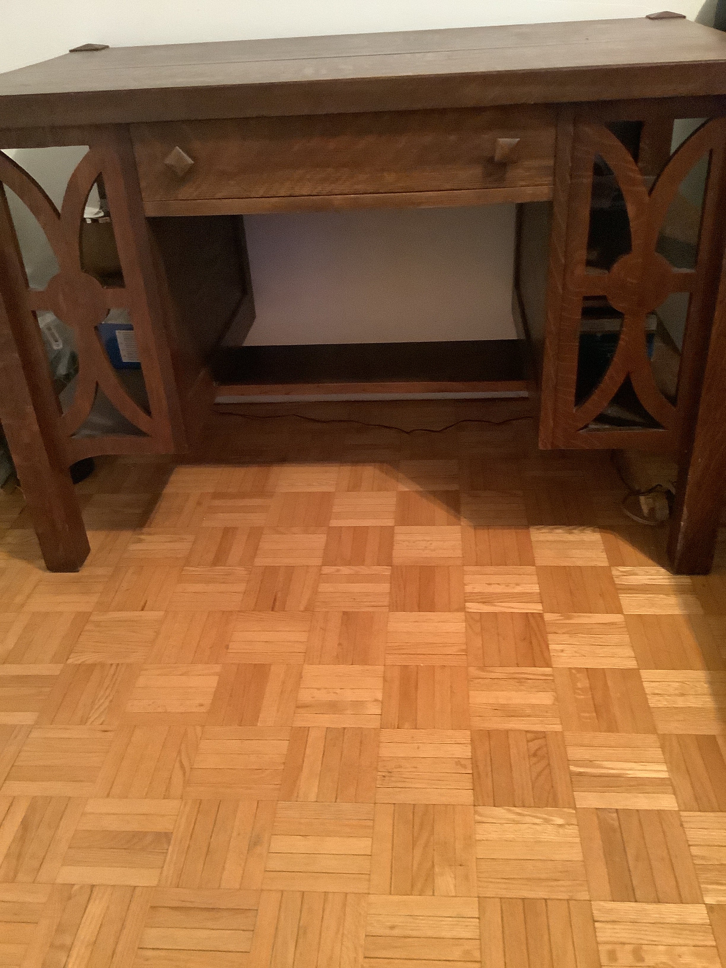 1900s antique mission arts and crafts solid tiger oak office or writing desk