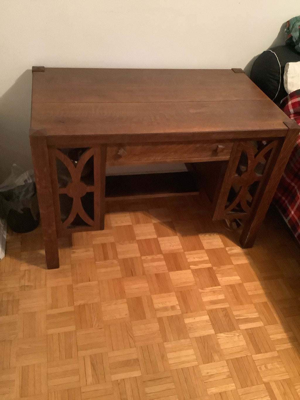 1900s antique mission arts and crafts solid tiger oak office or writing desk