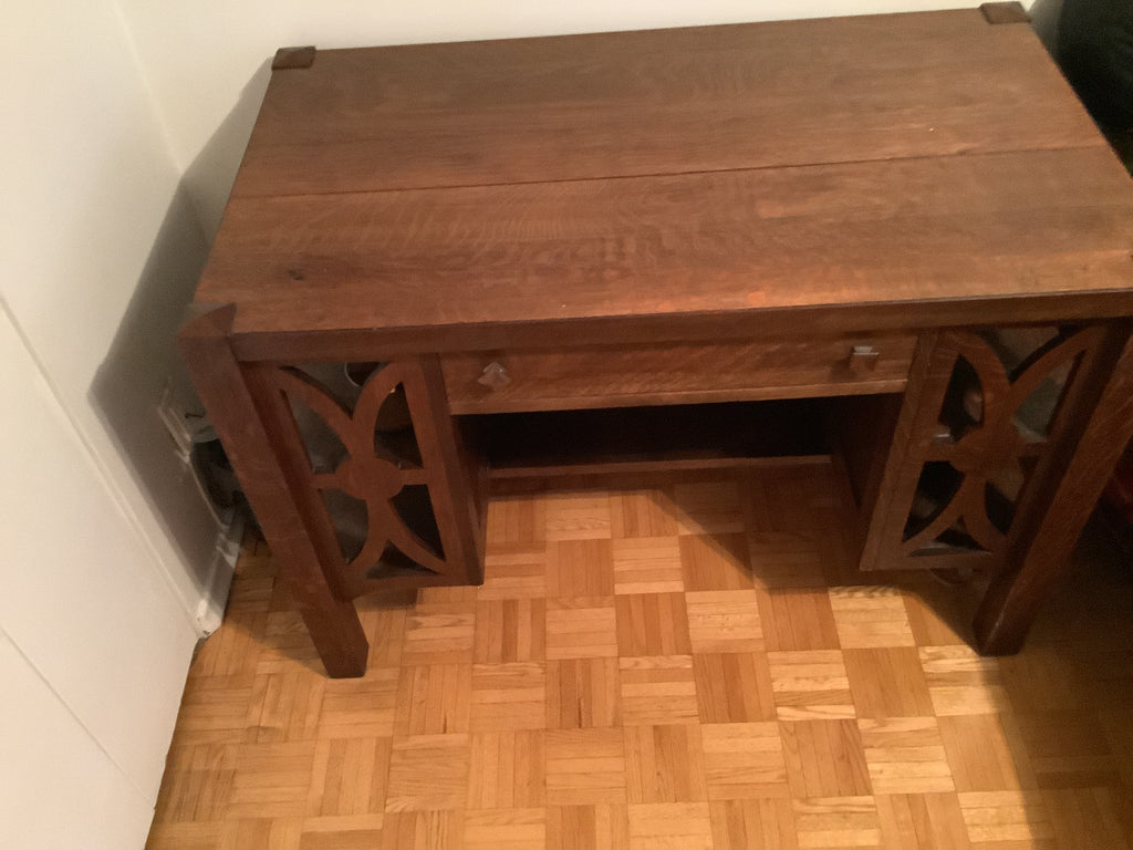 1900s antique mission arts and crafts solid tiger oak office or writing desk