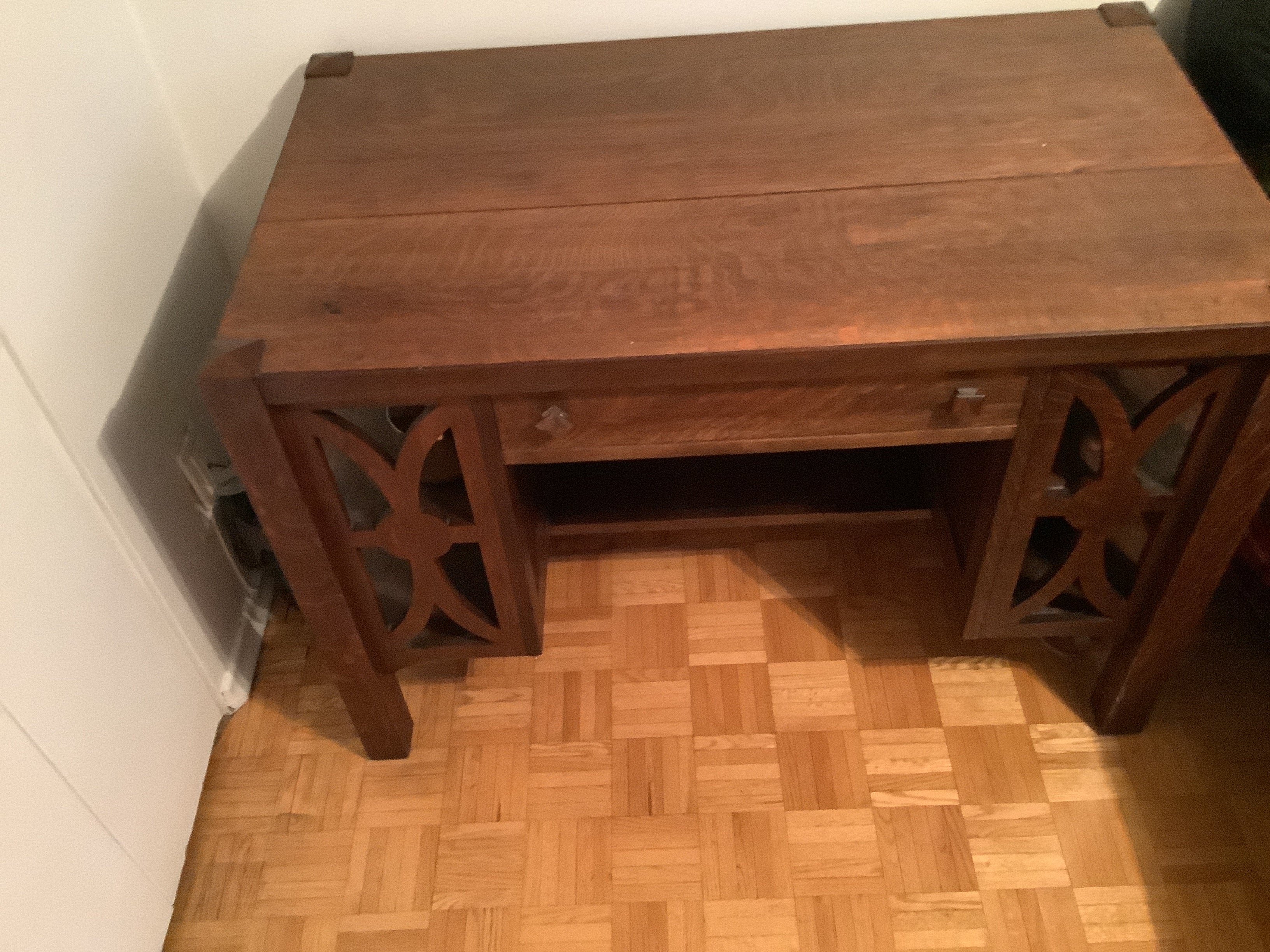 1900s antique mission arts and crafts solid tiger oak office or writing desk