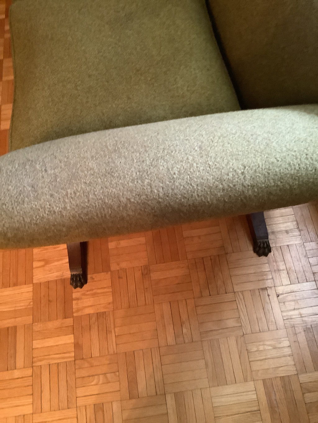 Vintage Duncan Phyfe Camelback Sofa with Brass Claw Feet — 3 Seater