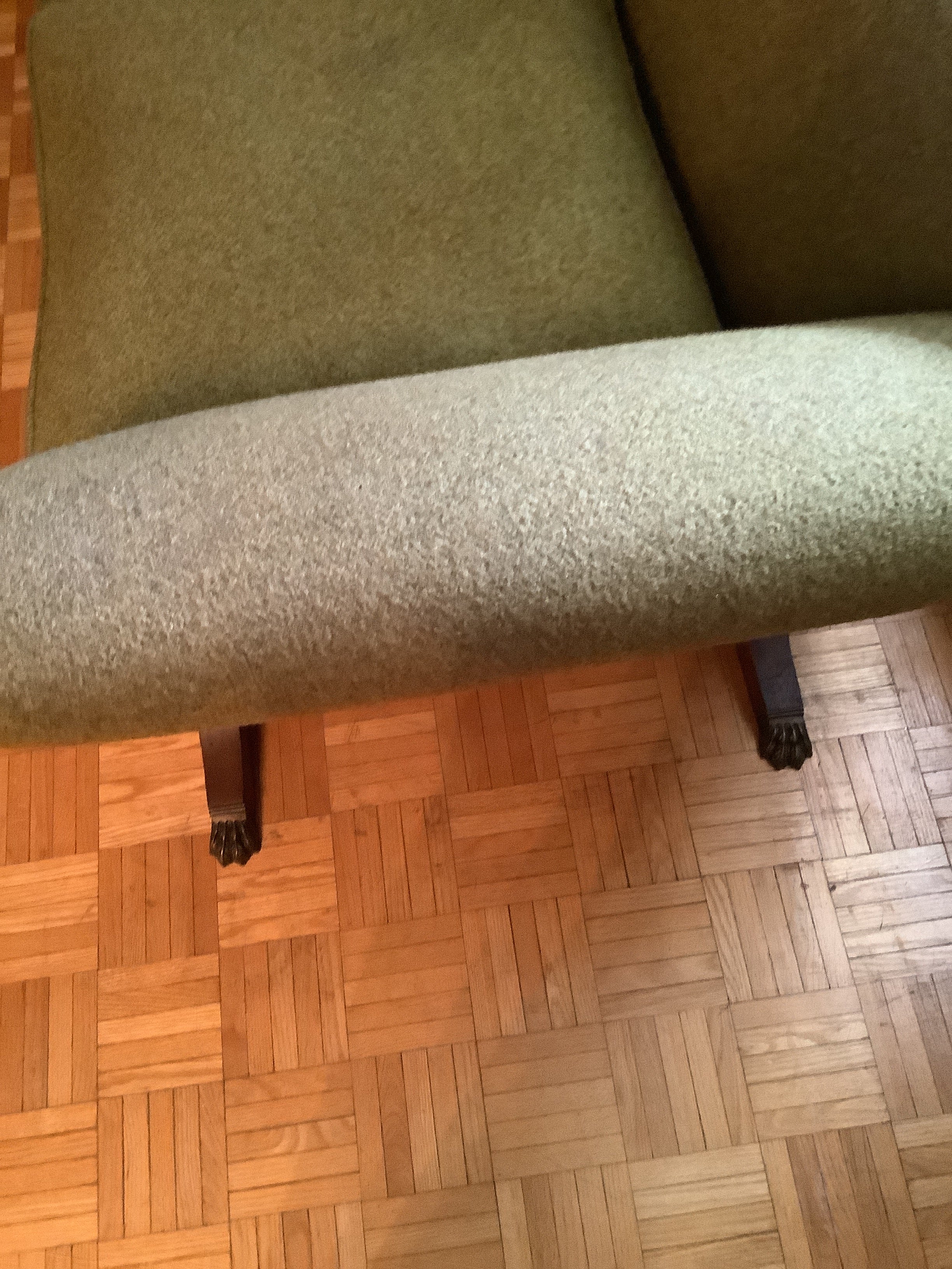 Vintage Duncan Phyfe Camelback Sofa with Brass Claw Feet — 3 Seater