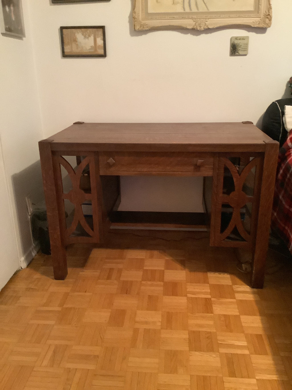 1900s antique mission arts and crafts solid tiger oak office or writing desk