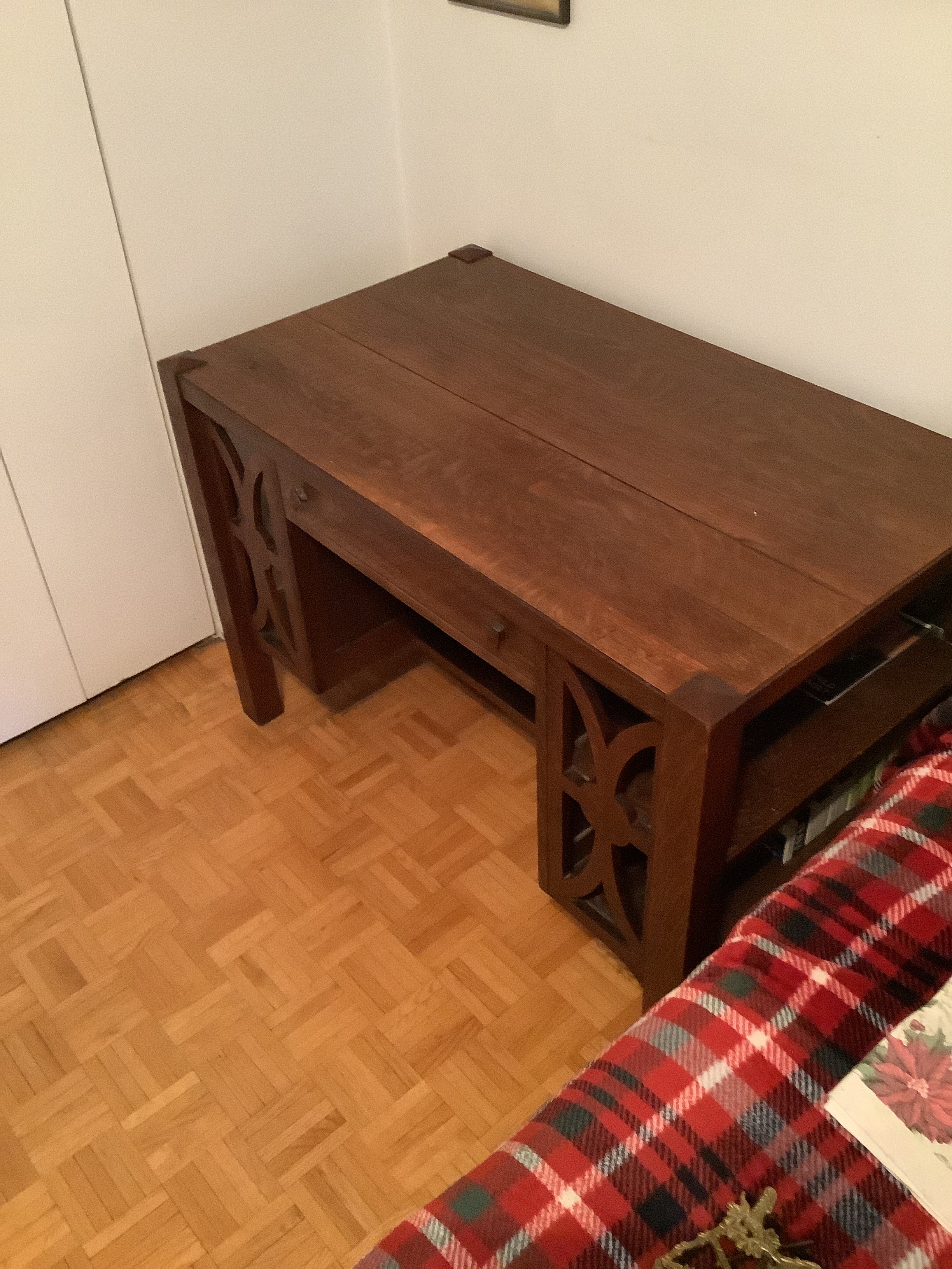 1900s antique mission arts and crafts solid tiger oak office or writing desk