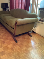 Vintage Duncan Phyfe Camelback Sofa with Brass Claw Feet — 3 Seater