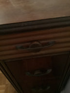 Classic vintage art deco vanity with round mirror 1930s.walnut wood of different shades