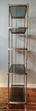 Hollywood Regency brass and smoked glass étagère