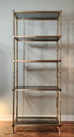 Hollywood Regency brass and smoked glass étagère