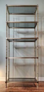 Hollywood Regency brass and smoked glass étagère