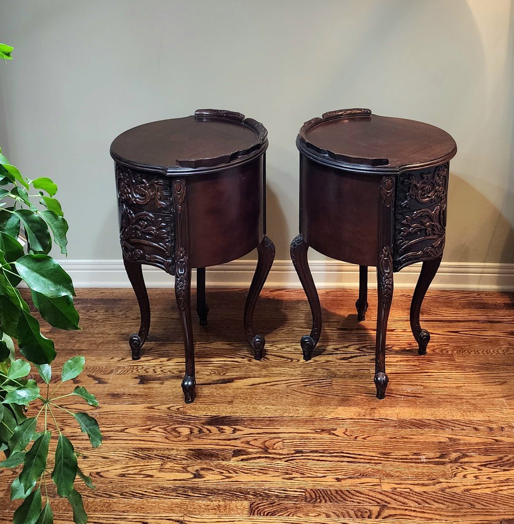 Mahogany carved Louis XIV French Provincial nightstands