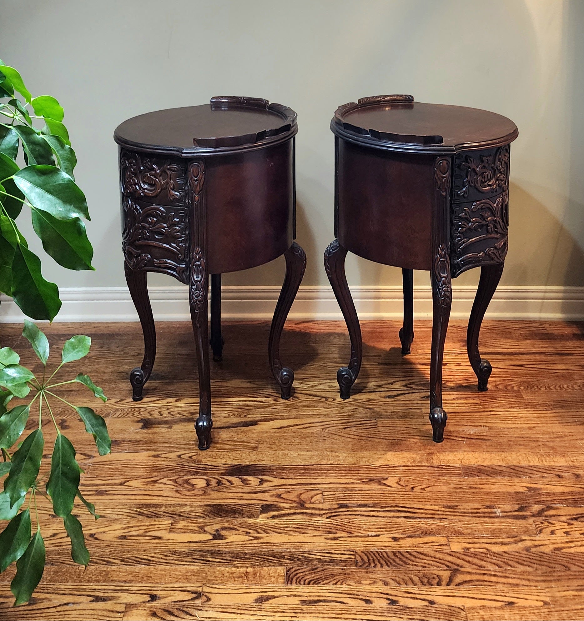 Mahogany carved Louis XIV French Provincial nightstands