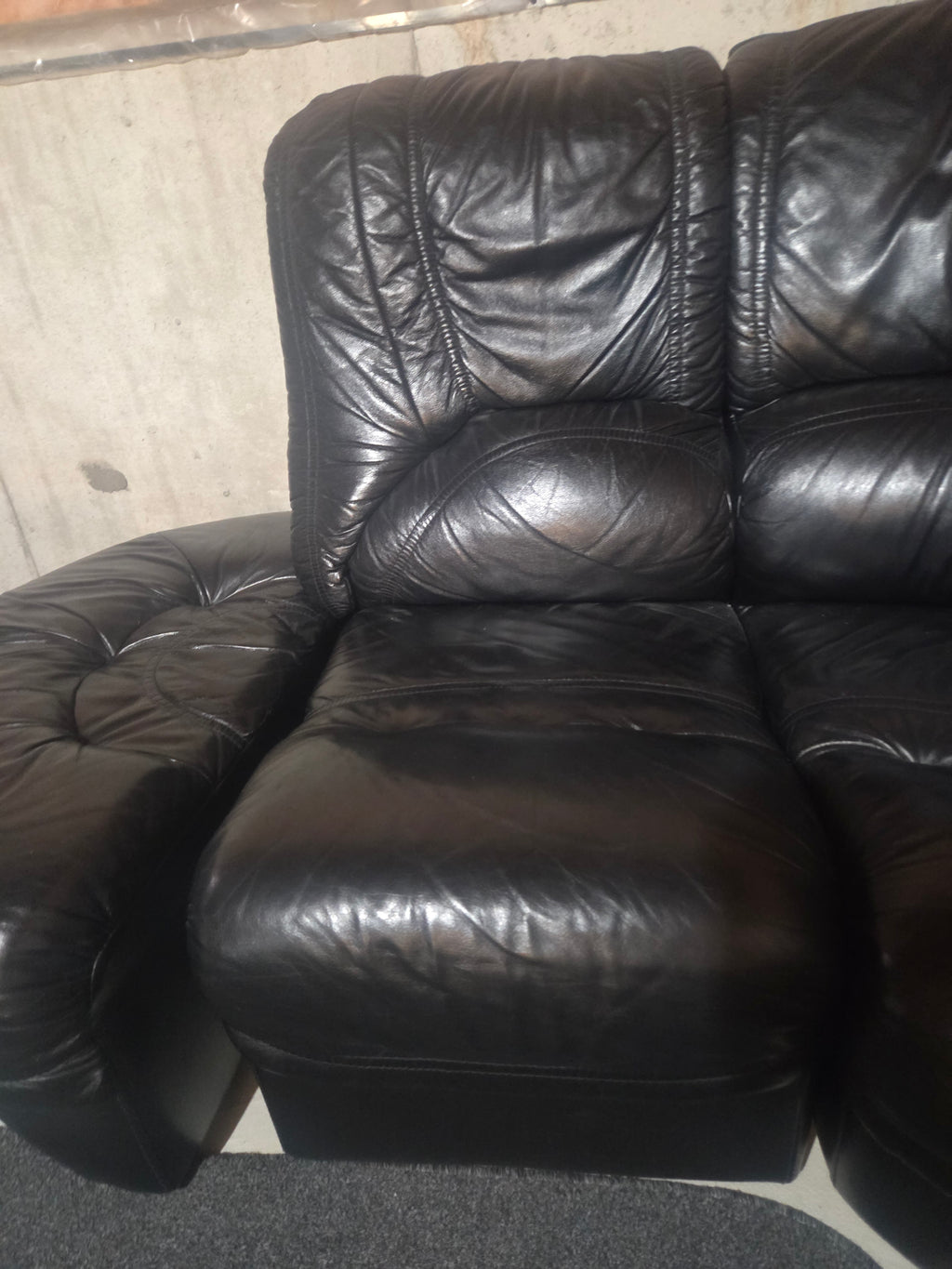 Vintage Postmodern Ultra-Plush Black Leather Modular Sectional