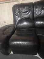 Vintage Postmodern Ultra-Plush Black Leather Modular Sectional