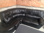 Vintage Postmodern Ultra-Plush Black Leather Modular Sectional