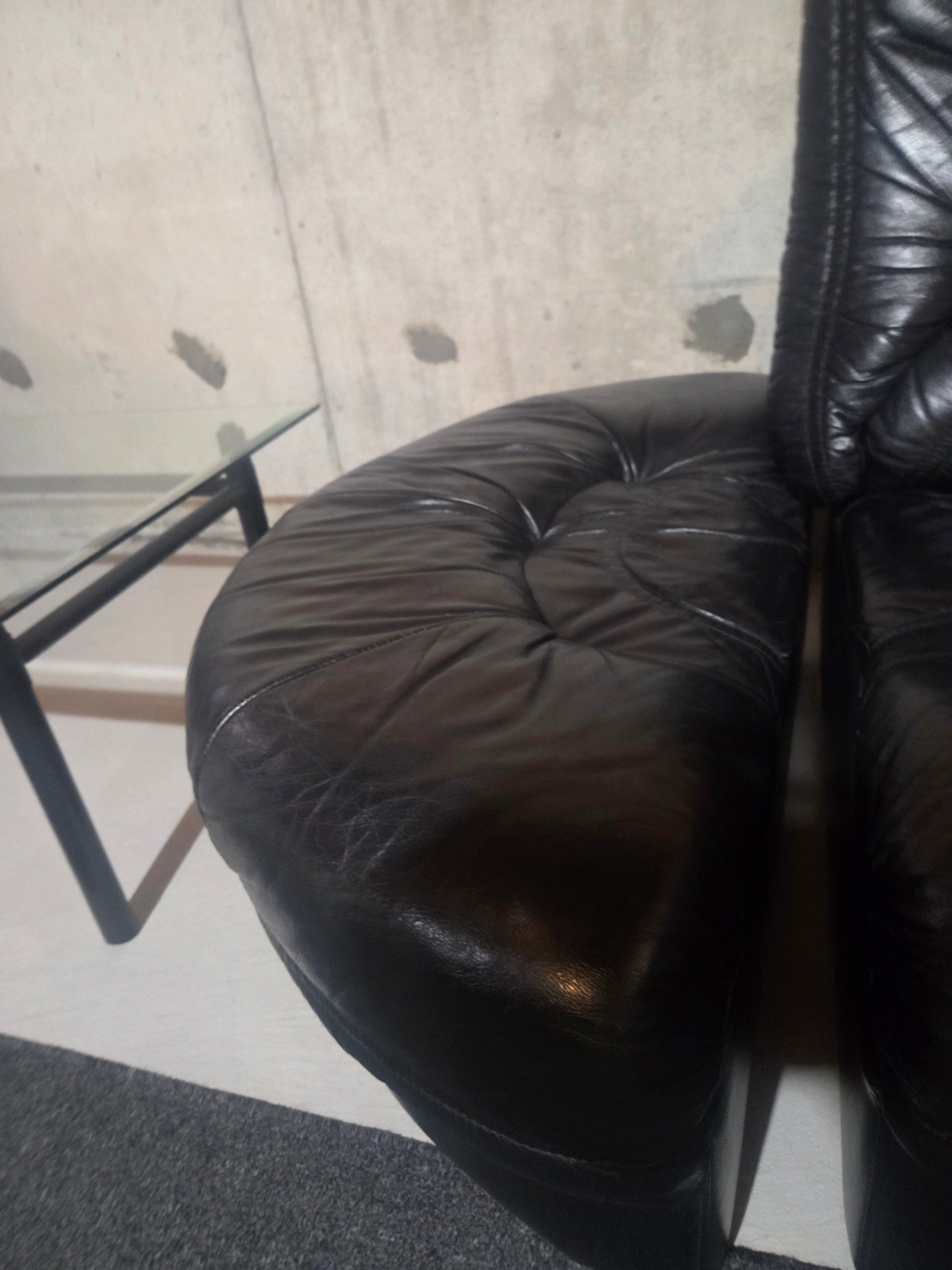 Vintage Postmodern Ultra-Plush Black Leather Modular Sectional