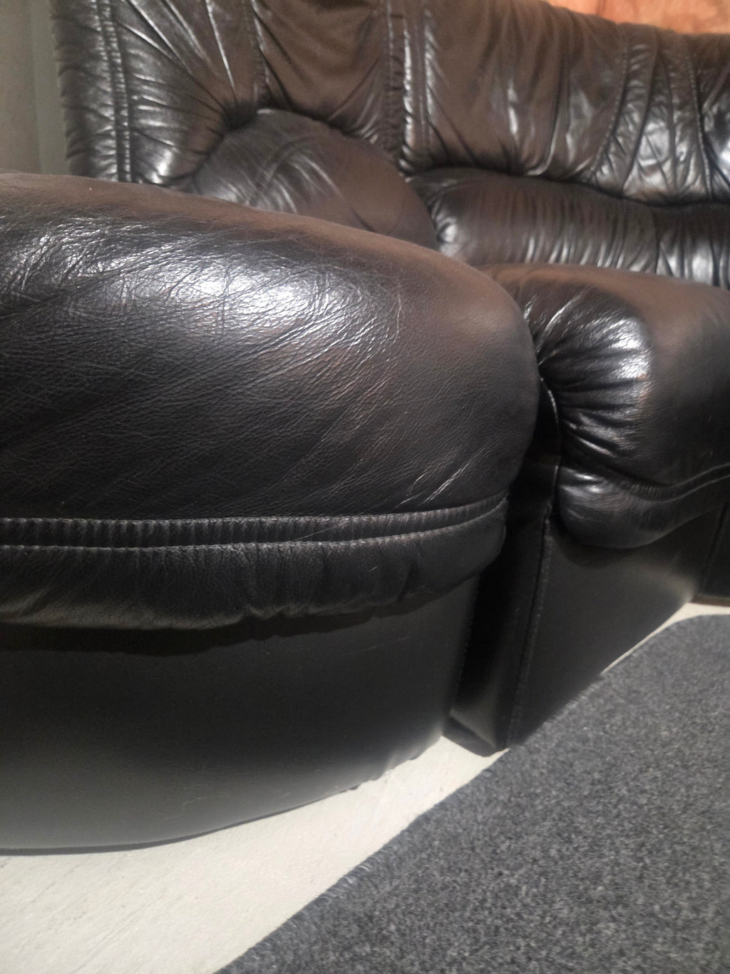 Vintage Postmodern Ultra-Plush Black Leather Modular Sectional