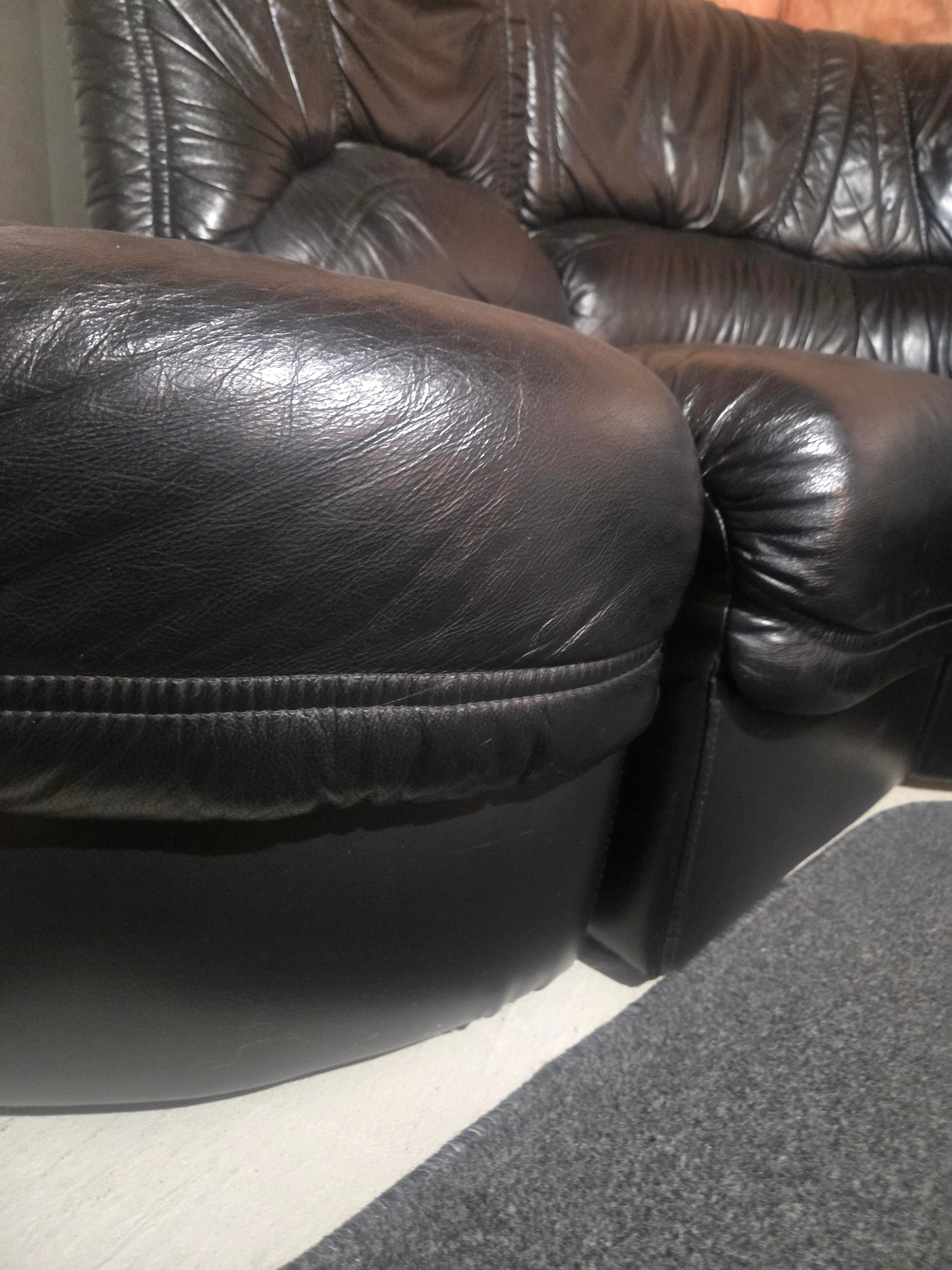Vintage Postmodern Ultra-Plush Black Leather Modular Sectional
