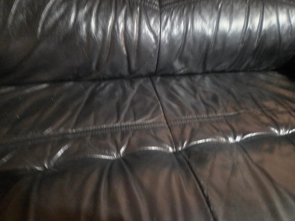 Vintage Postmodern Ultra-Plush Black Leather Modular Sectional