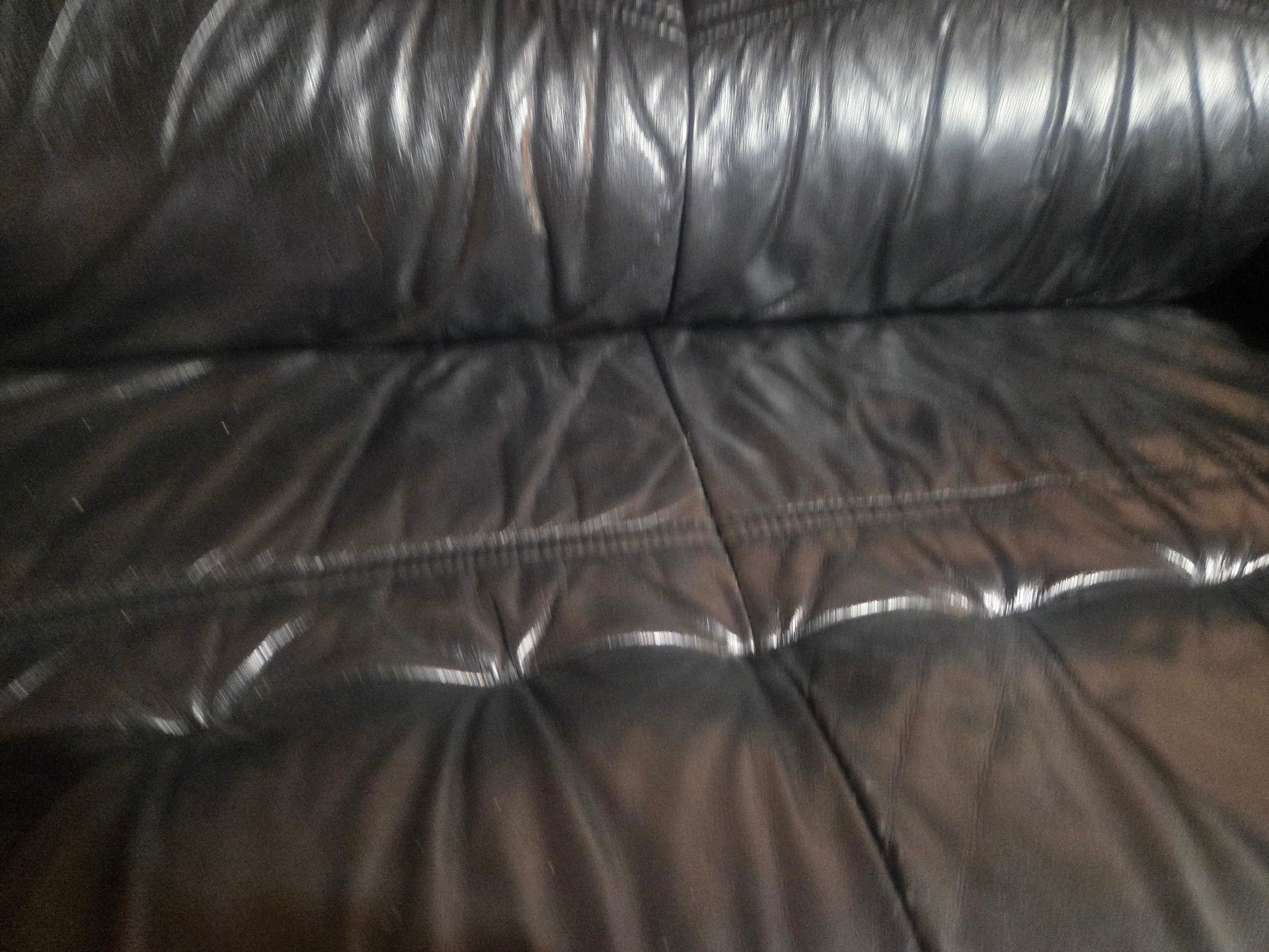 Vintage Postmodern Ultra-Plush Black Leather Modular Sectional