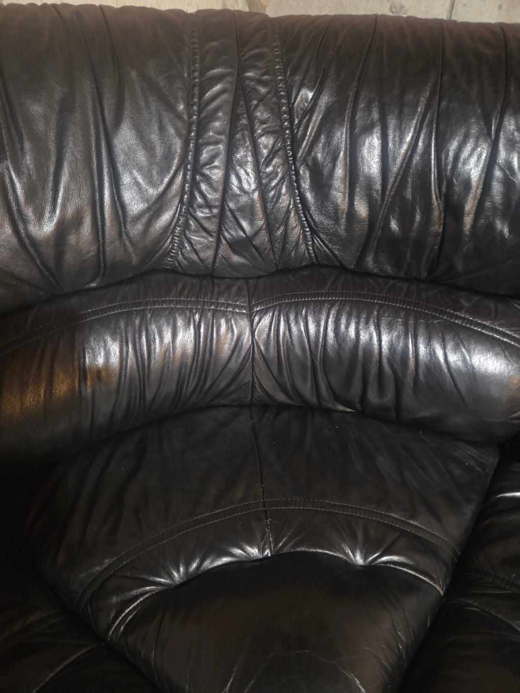 Vintage Postmodern Ultra-Plush Black Leather Modular Sectional