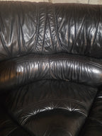 Vintage Postmodern Ultra-Plush Black Leather Modular Sectional