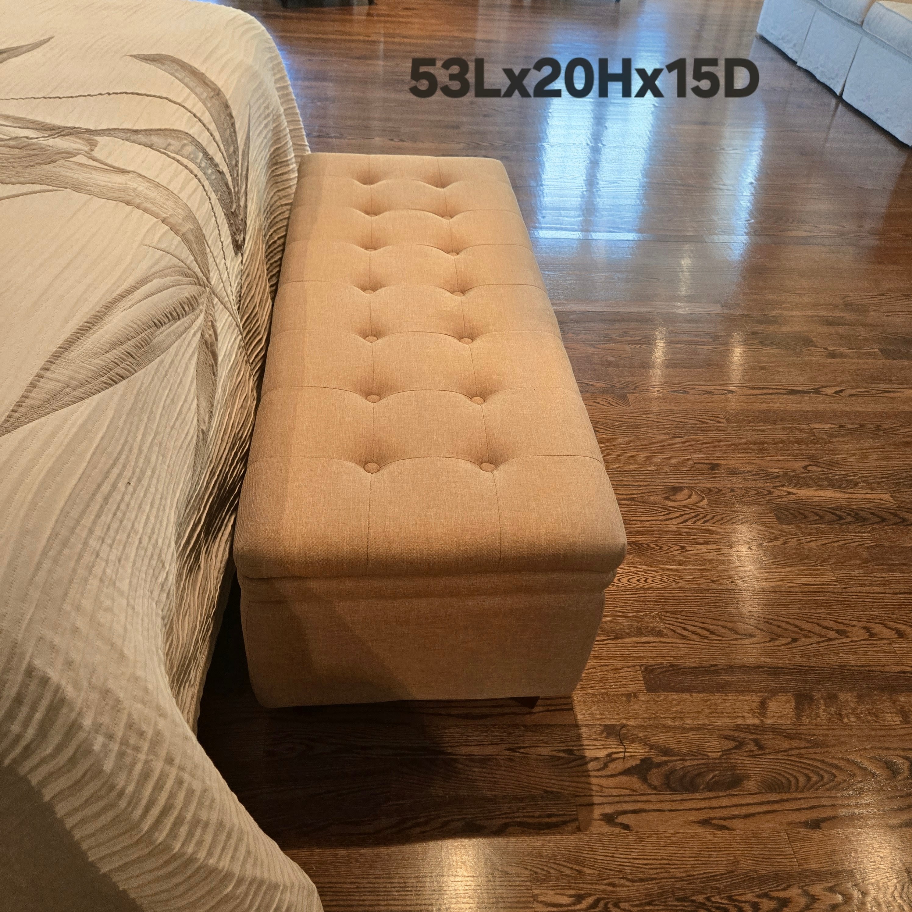 Tufted Storage Ottoman Bench - Beige / Cream Fabric