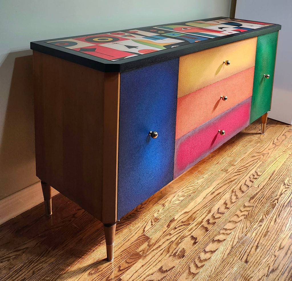 Mid-century modern unique Cubism inspired dresser