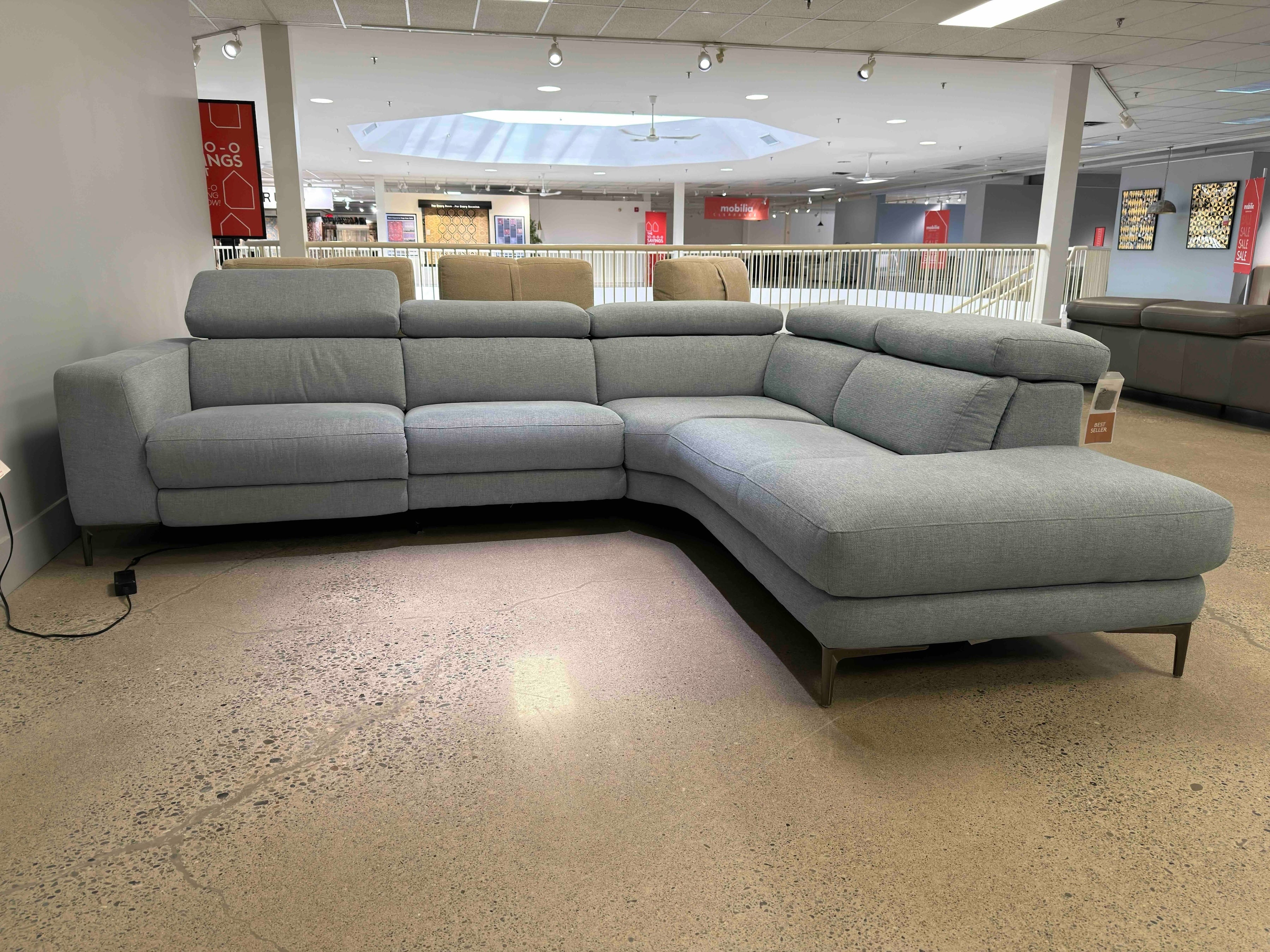 Emilia Light blue fabric reclining sectional sofa (open box)