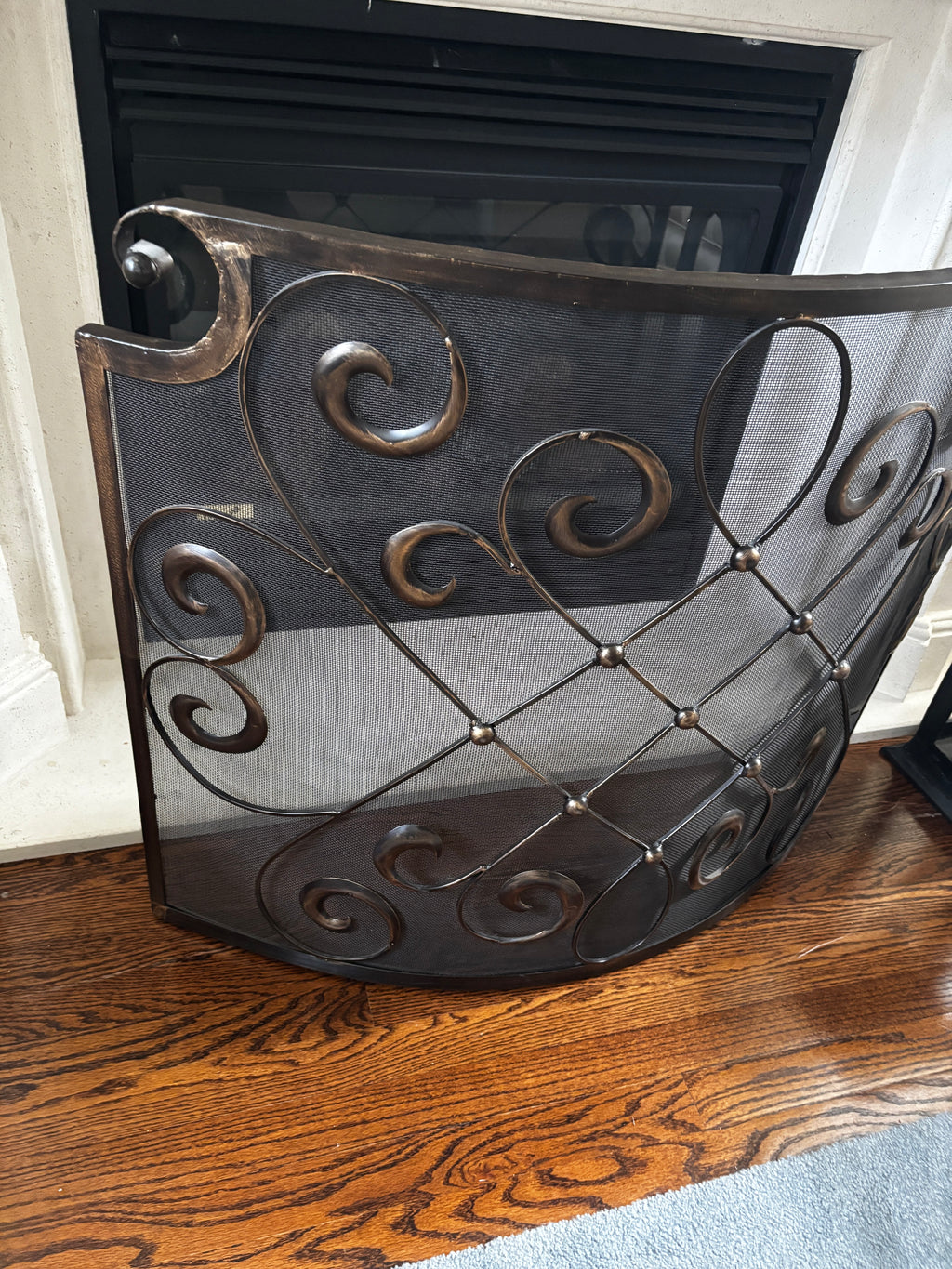 Vintage Ornate Wrought Iron Fireplace Screen / Spark Guard