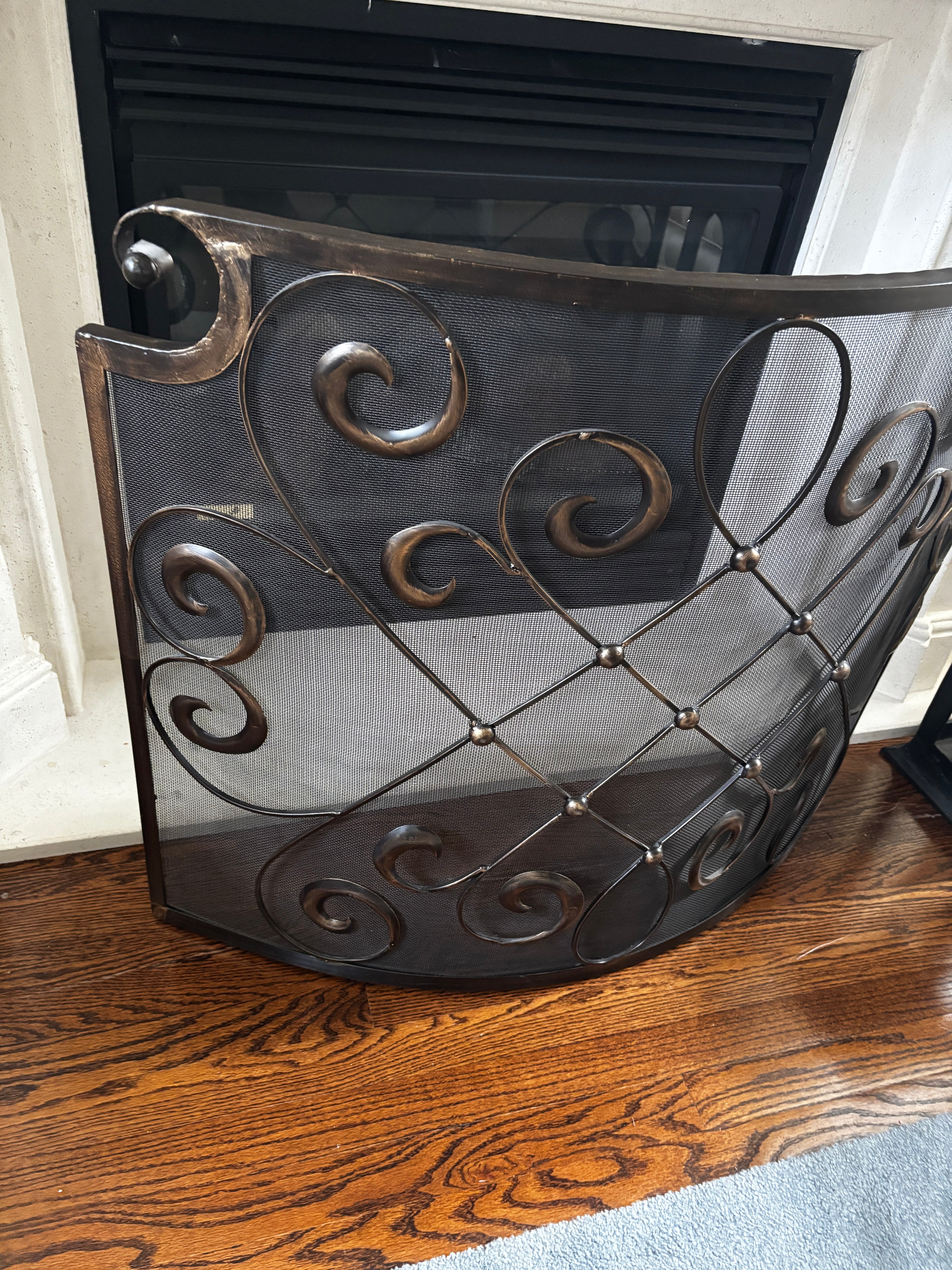 Vintage Ornate Wrought Iron Fireplace Screen / Spark Guard