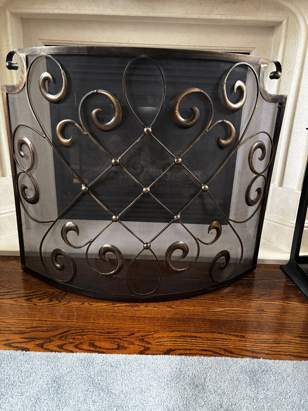 Vintage Ornate Wrought Iron Fireplace Screen / Spark Guard