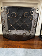 Vintage Ornate Wrought Iron Fireplace Screen / Spark Guard