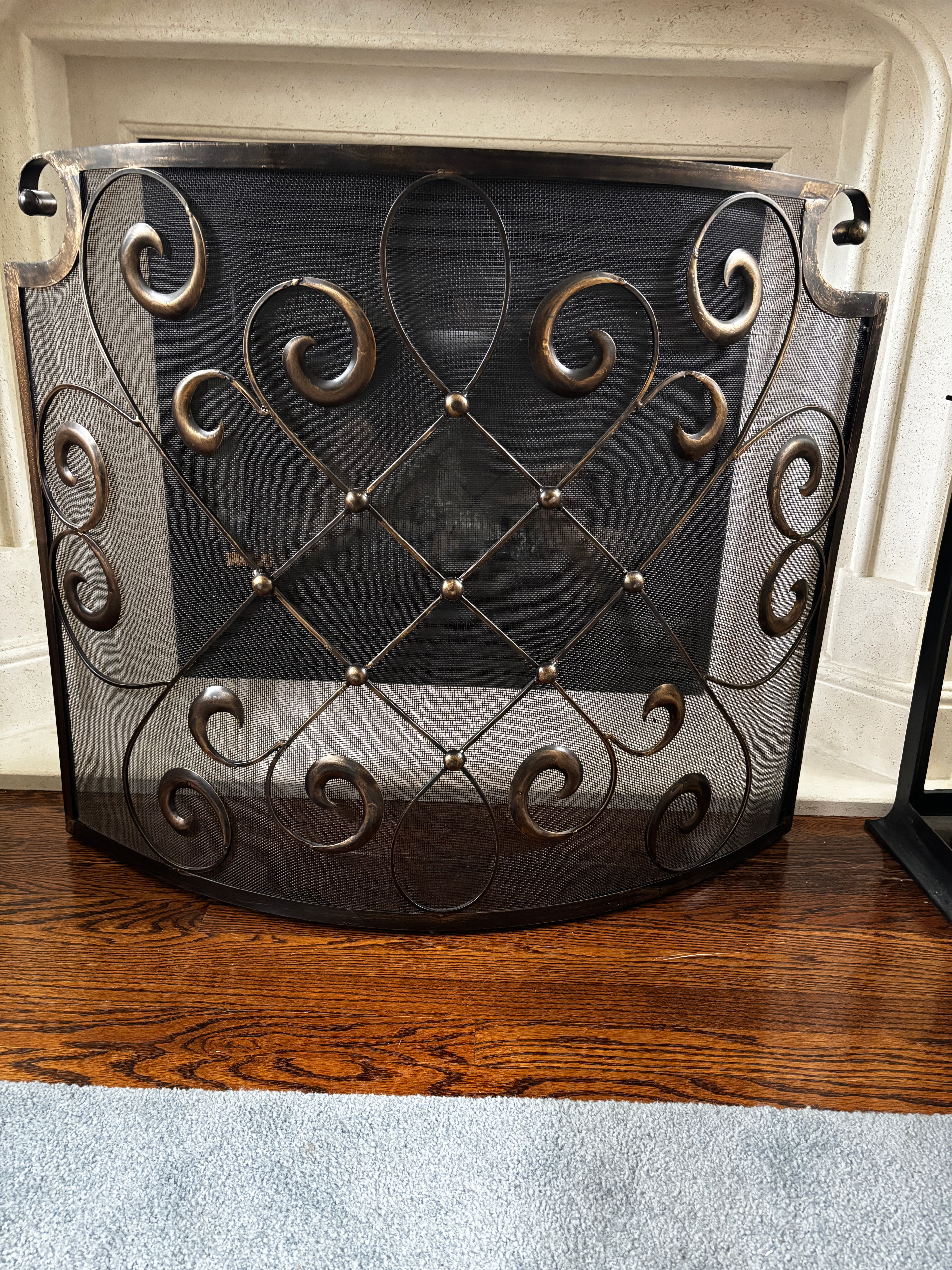 Vintage Ornate Wrought Iron Fireplace Screen / Spark Guard