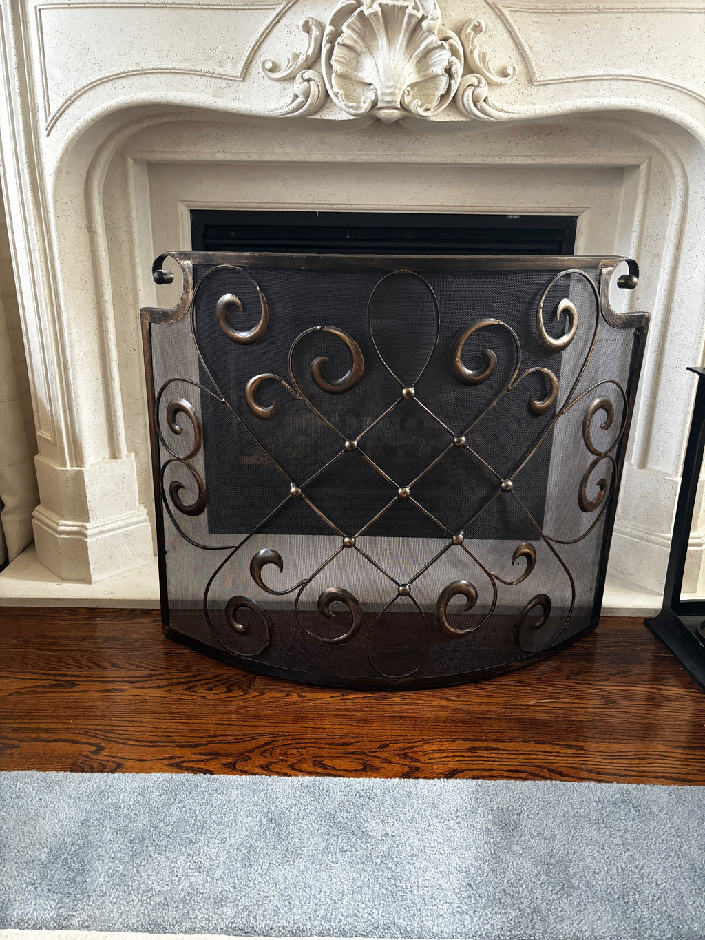 Vintage Ornate Wrought Iron Fireplace Screen / Spark Guard