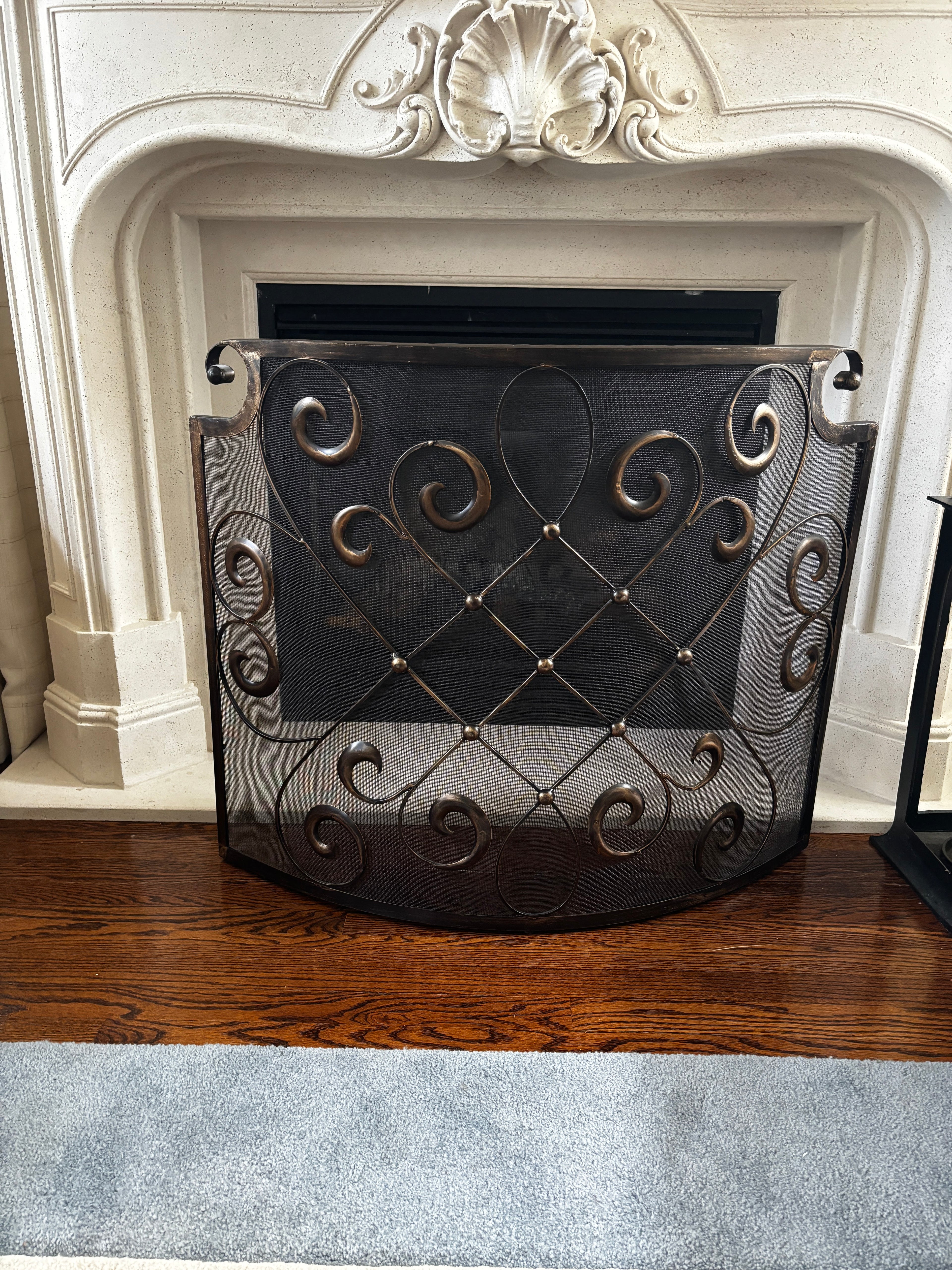 Vintage Ornate Wrought Iron Fireplace Screen / Spark Guard