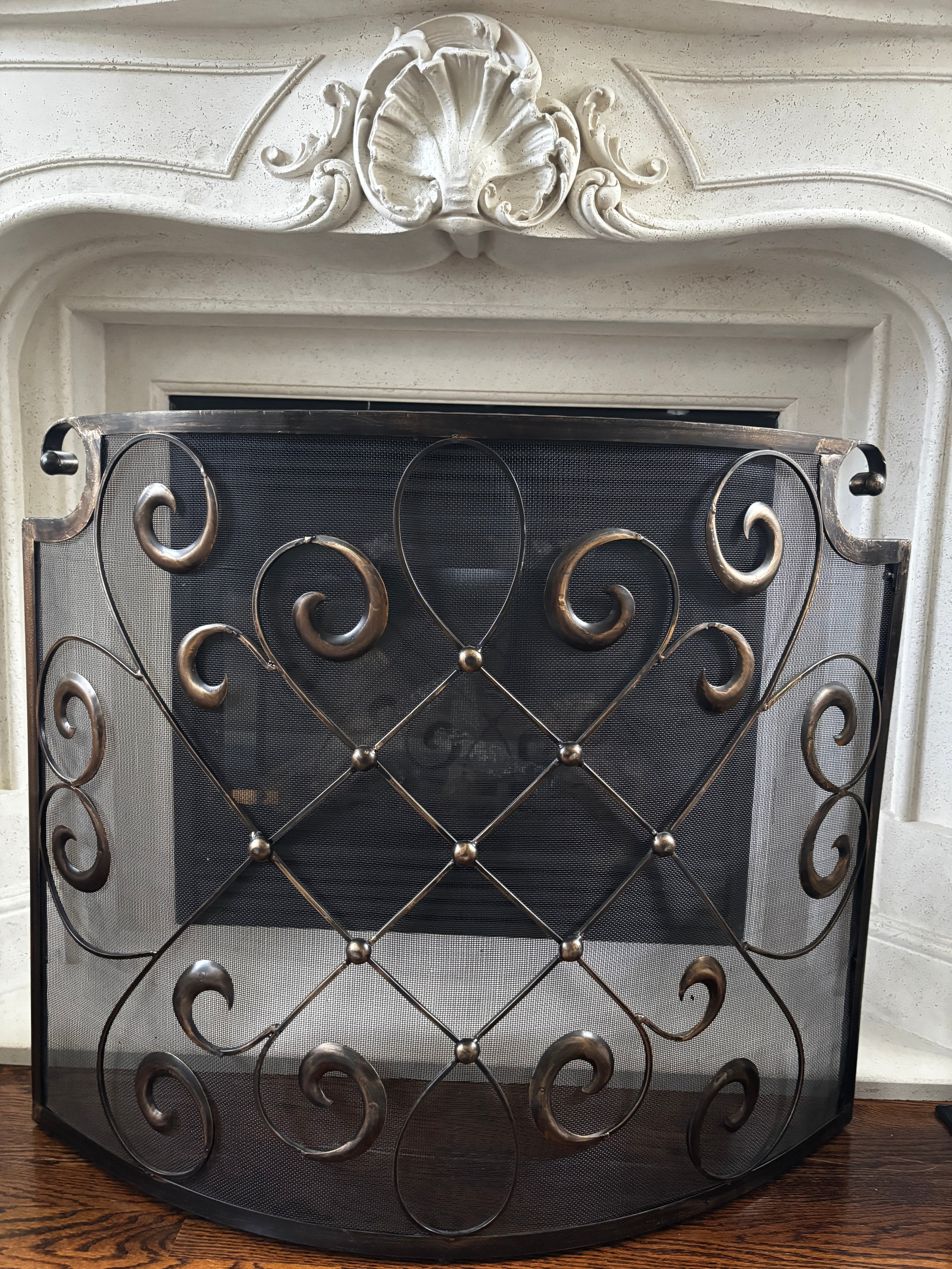 Vintage Ornate Wrought Iron Fireplace Screen / Spark Guard