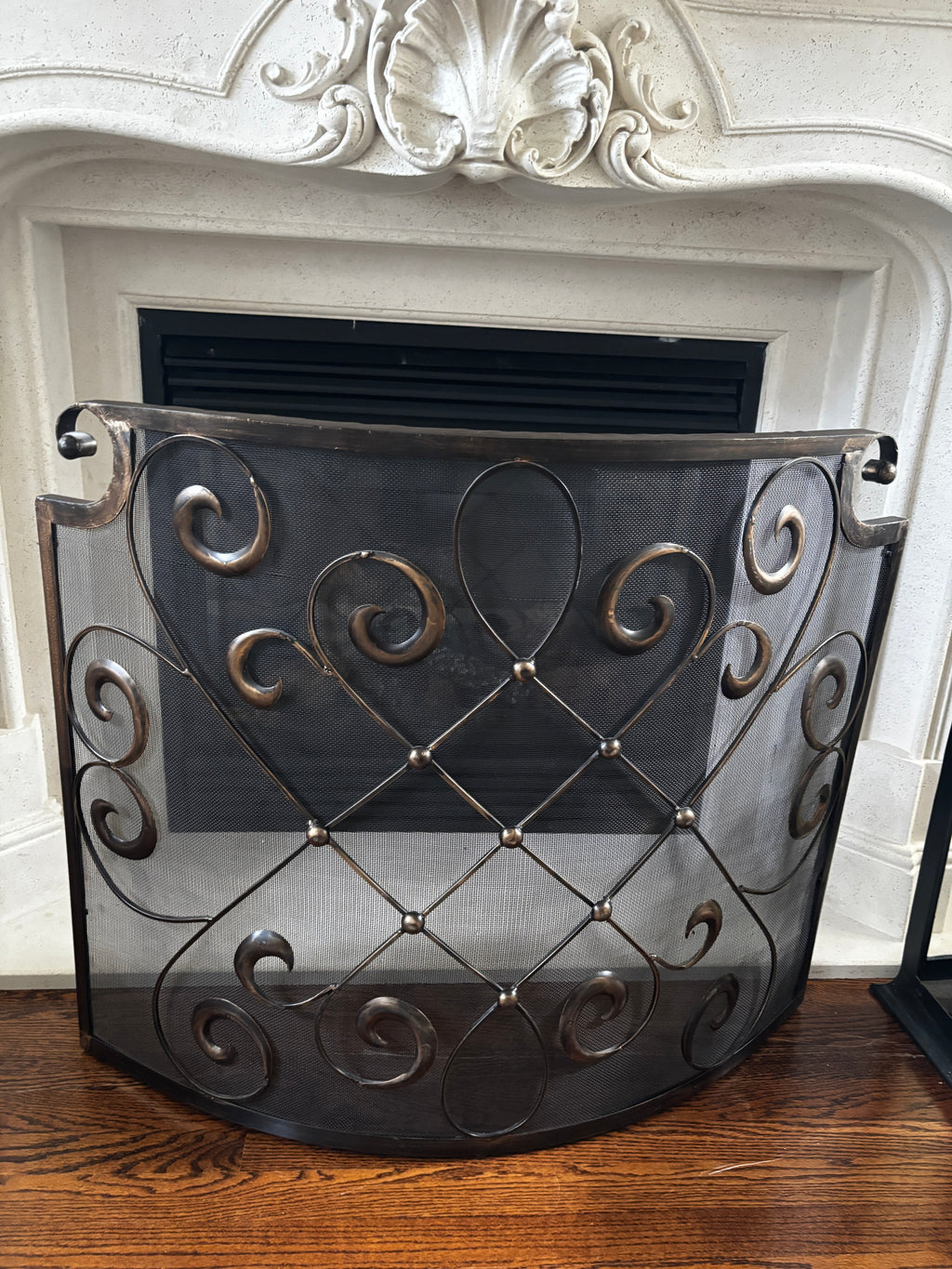 Vintage Ornate Wrought Iron Fireplace Screen / Spark Guard