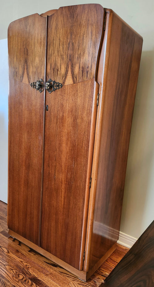 Art deco walnut two tone armoire