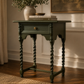 Solid Wood Vintage Barley-Twist Bedside Tables in Deep Olive solid brass knobs