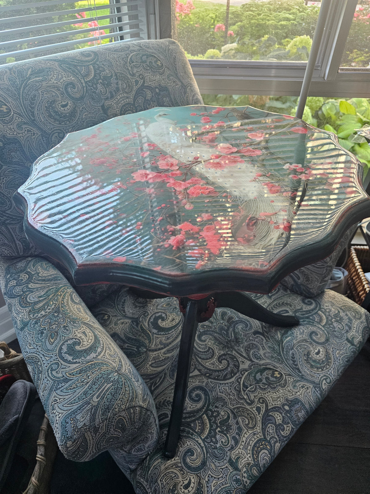 White Peacock Accent Table