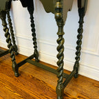 Solid Wood Vintage Barley-Twist Bedside Tables in Deep Olive solid brass knobs