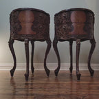 Antique Louis XIV French Provincial round drum nightstands