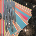 Vintage 24-Piece Towle Rainbow Striped Flatware & 6 Matching Placemats