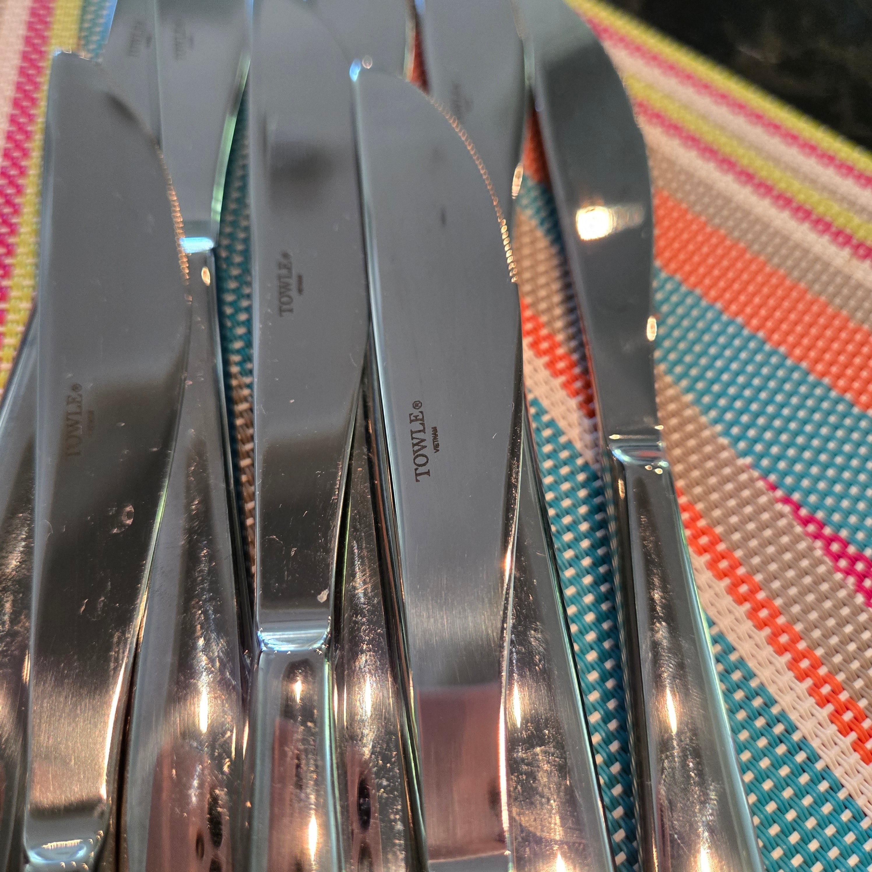 Vintage 24-Piece Towle Rainbow Striped Flatware & 6 Matching Placemats