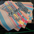 Vintage 24-Piece Towle Rainbow Striped Flatware & 6 Matching Placemats